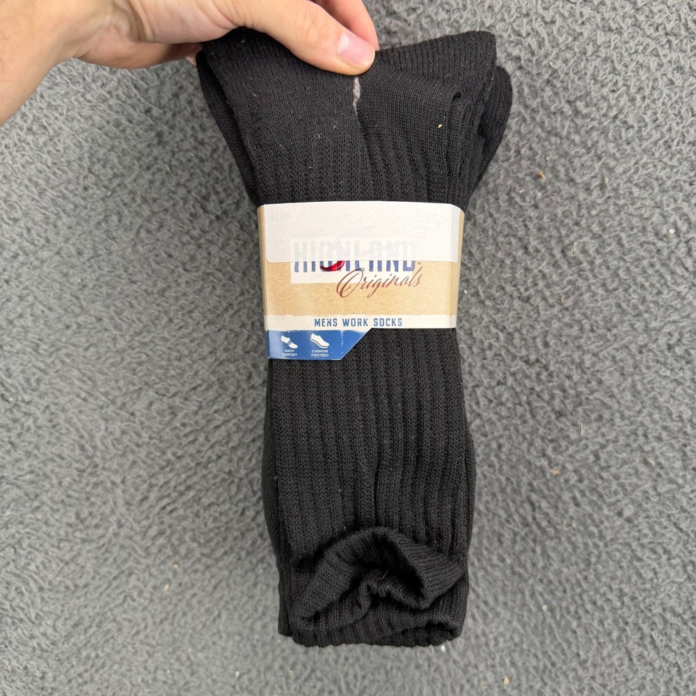 Highland‎ Originals Mens Work Socks Black Cushion Footbed Arch Support 3 Pairs